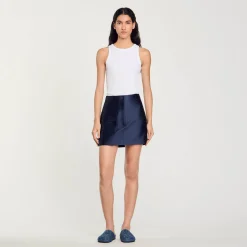 Jupes & Shorts*SANDRO Jupe Courte Satinée Bleu Nuit