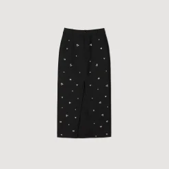 Ensembles|Jupes & Shorts*SANDRO Jupe Droite Strassée Noir