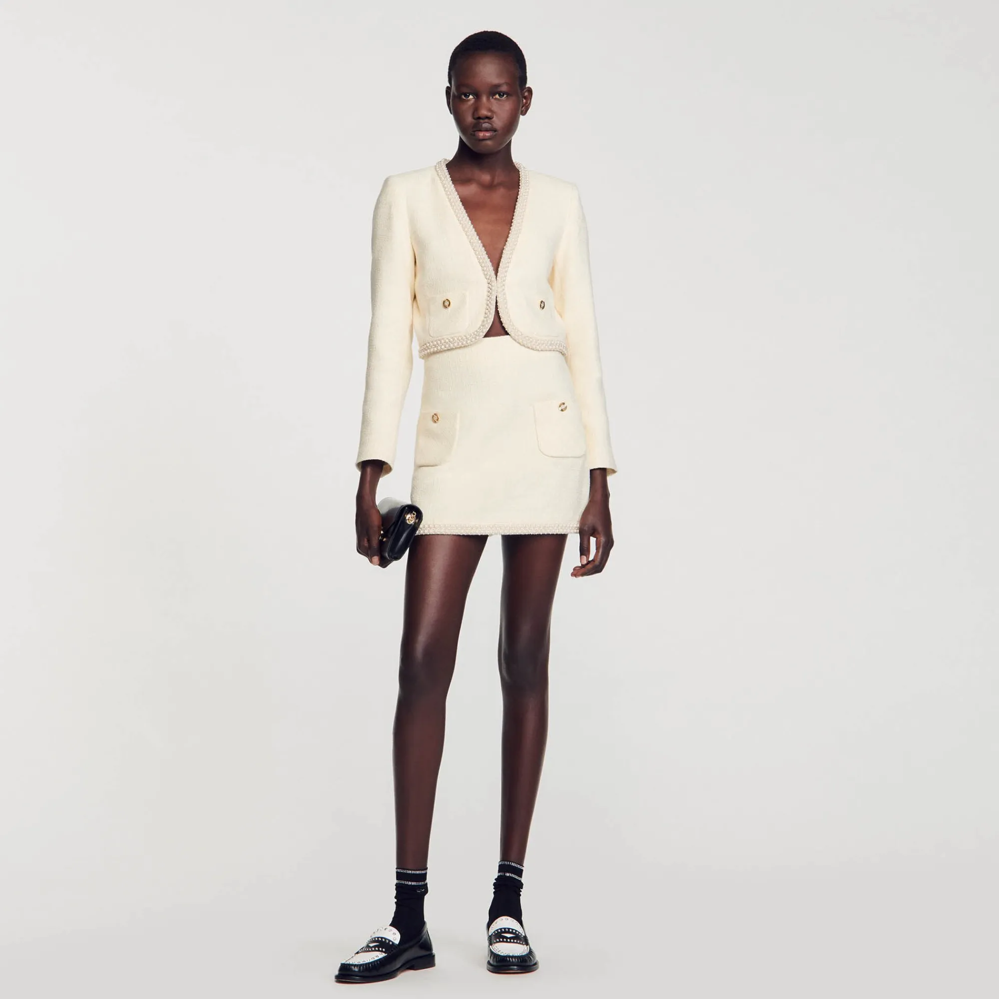 Ensembles|Jupes & Shorts*SANDRO Jupe En Tweed Perlée Ecru