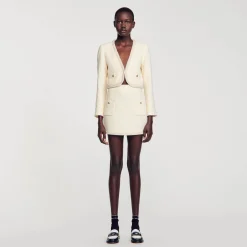 Ensembles|Jupes & Shorts*SANDRO Jupe En Tweed Perlée Ecru
