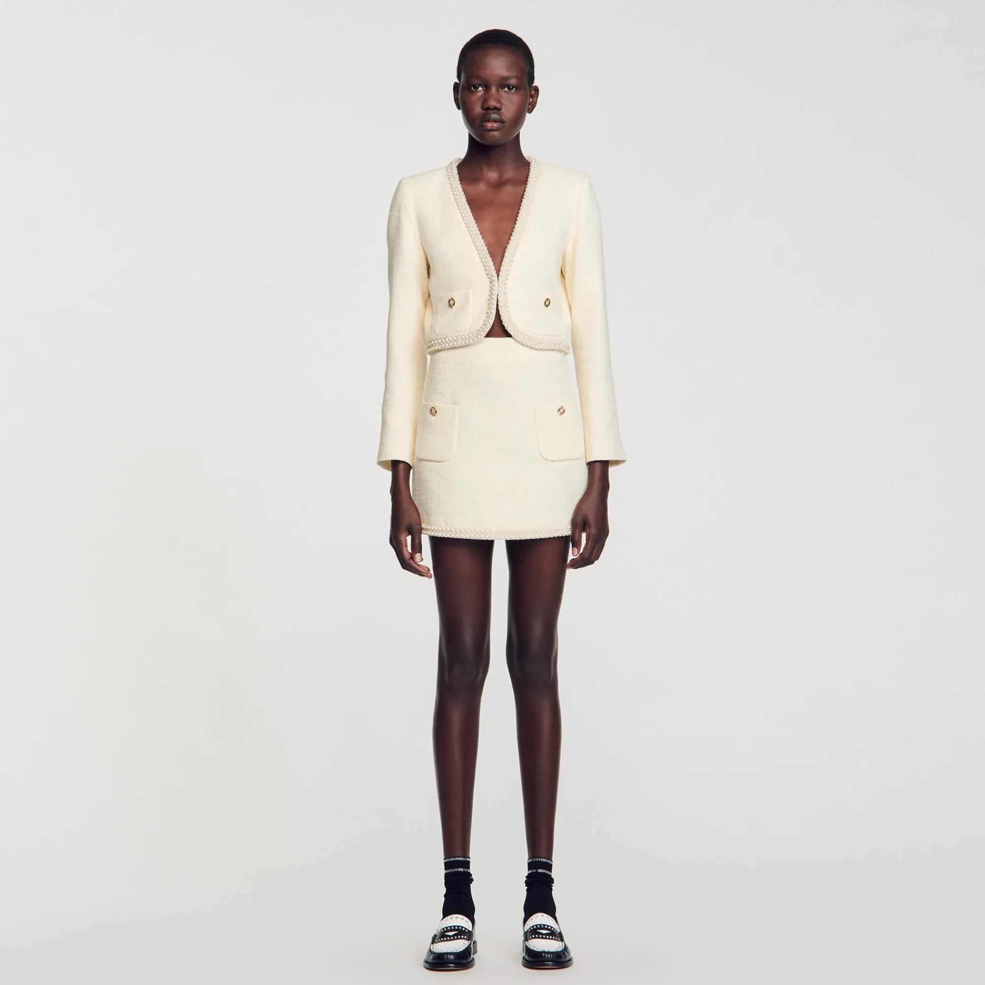 Ensembles|Jupes & Shorts*SANDRO Jupe En Tweed Perlée Ecru