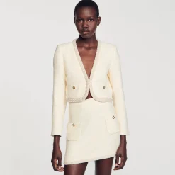 Ensembles|Jupes & Shorts*SANDRO Jupe En Tweed Perlée Ecru