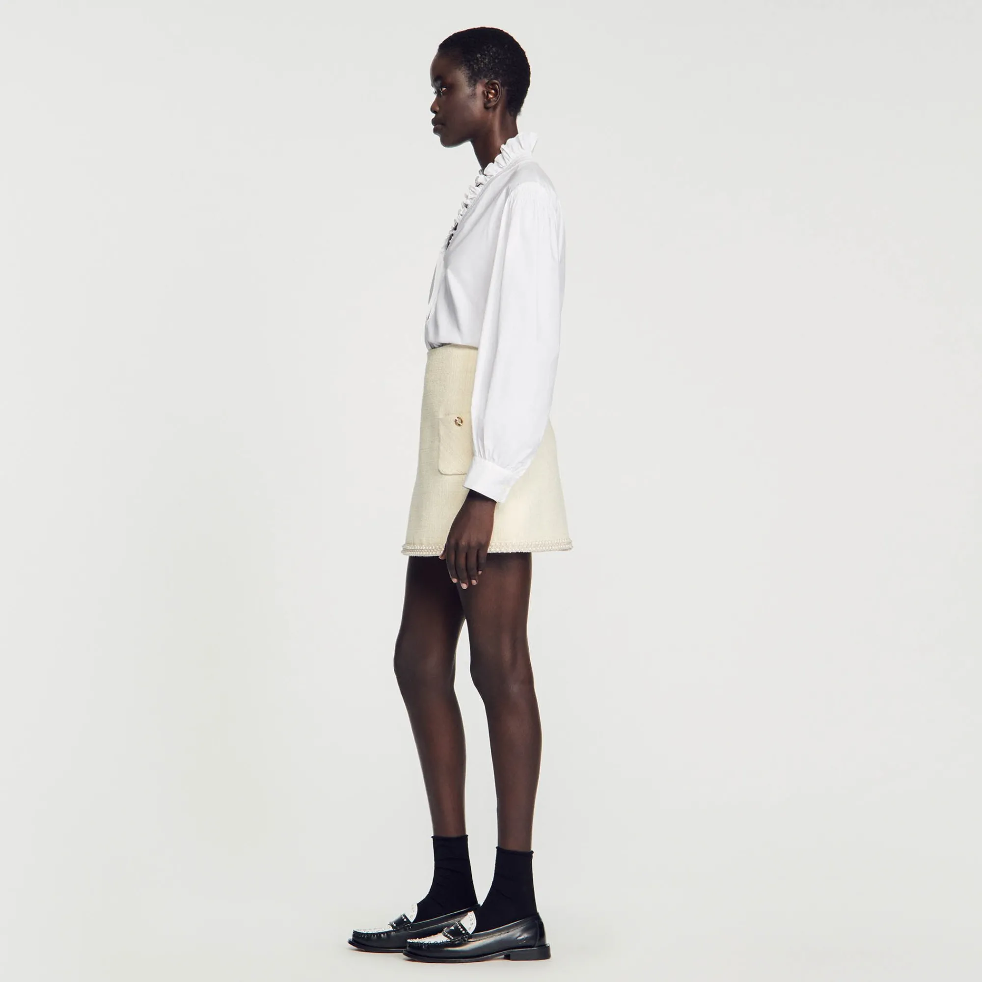 Ensembles|Jupes & Shorts*SANDRO Jupe En Tweed Perlée Ecru