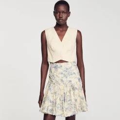Ensembles|Jupes & Shorts*SANDRO Jupe Fleurie à Volants Ecru / Bleu