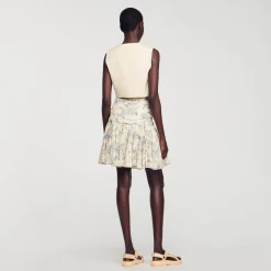 Ensembles|Jupes & Shorts*SANDRO Jupe Fleurie à Volants Ecru / Bleu