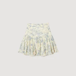 Ensembles|Jupes & Shorts*SANDRO Jupe Fleurie à Volants Ecru / Bleu
