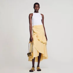 Jupes & Shorts*SANDRO Jupe Longue Asymétrique Jaune / Ecru