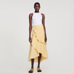 Jupes & Shorts*SANDRO Jupe Longue Asymétrique Jaune / Ecru