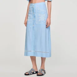 Jupes & Shorts*SANDRO Jupe Longue Brodée Bleu Ciel