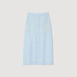 Jupes & Shorts*SANDRO Jupe Longue Brodée Bleu Ciel
