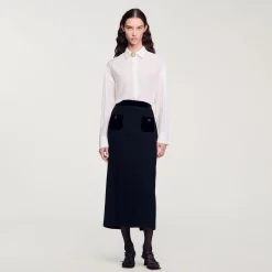 Ensembles|Jupes & Shorts*SANDRO Jupe Longue En Tweed Et Velours Noir