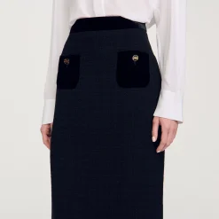Ensembles|Jupes & Shorts*SANDRO Jupe Longue En Tweed Et Velours Noir