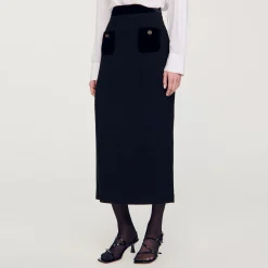 Ensembles|Jupes & Shorts*SANDRO Jupe Longue En Tweed Et Velours Noir