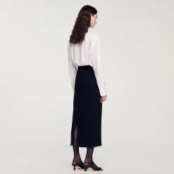 Ensembles|Jupes & Shorts*SANDRO Jupe Longue En Tweed Et Velours Noir