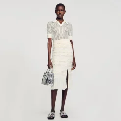 Ensembles|Jupes & Shorts*SANDRO Jupe Midi En Maille Ajourée Ecru
