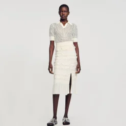 Ensembles|Jupes & Shorts*SANDRO Jupe Midi En Maille Ajourée Ecru