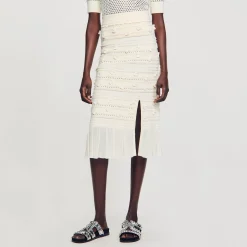Ensembles|Jupes & Shorts*SANDRO Jupe Midi En Maille Ajourée Ecru