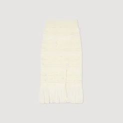 Ensembles|Jupes & Shorts*SANDRO Jupe Midi En Maille Ajourée Ecru