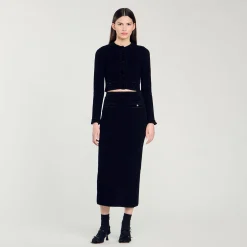 Ensembles|Jupes & Shorts*SANDRO Jupe Midi En Maille Velours Noir