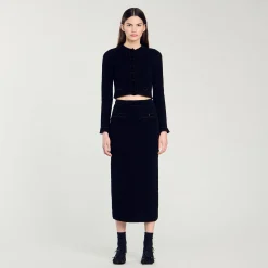 Ensembles|Jupes & Shorts*SANDRO Jupe Midi En Maille Velours Noir