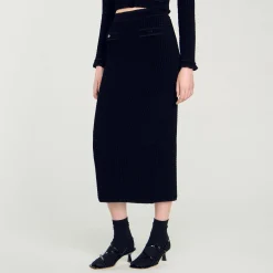 Ensembles|Jupes & Shorts*SANDRO Jupe Midi En Maille Velours Noir