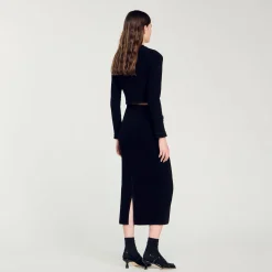 Ensembles|Jupes & Shorts*SANDRO Jupe Midi En Maille Velours Noir