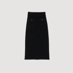 Ensembles|Jupes & Shorts*SANDRO Jupe Midi En Maille Velours Noir