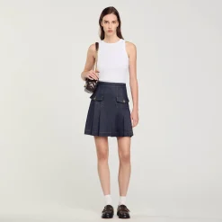Ensembles|Jupes & Shorts*SANDRO Jupe Plissée En Jean Bleu brut