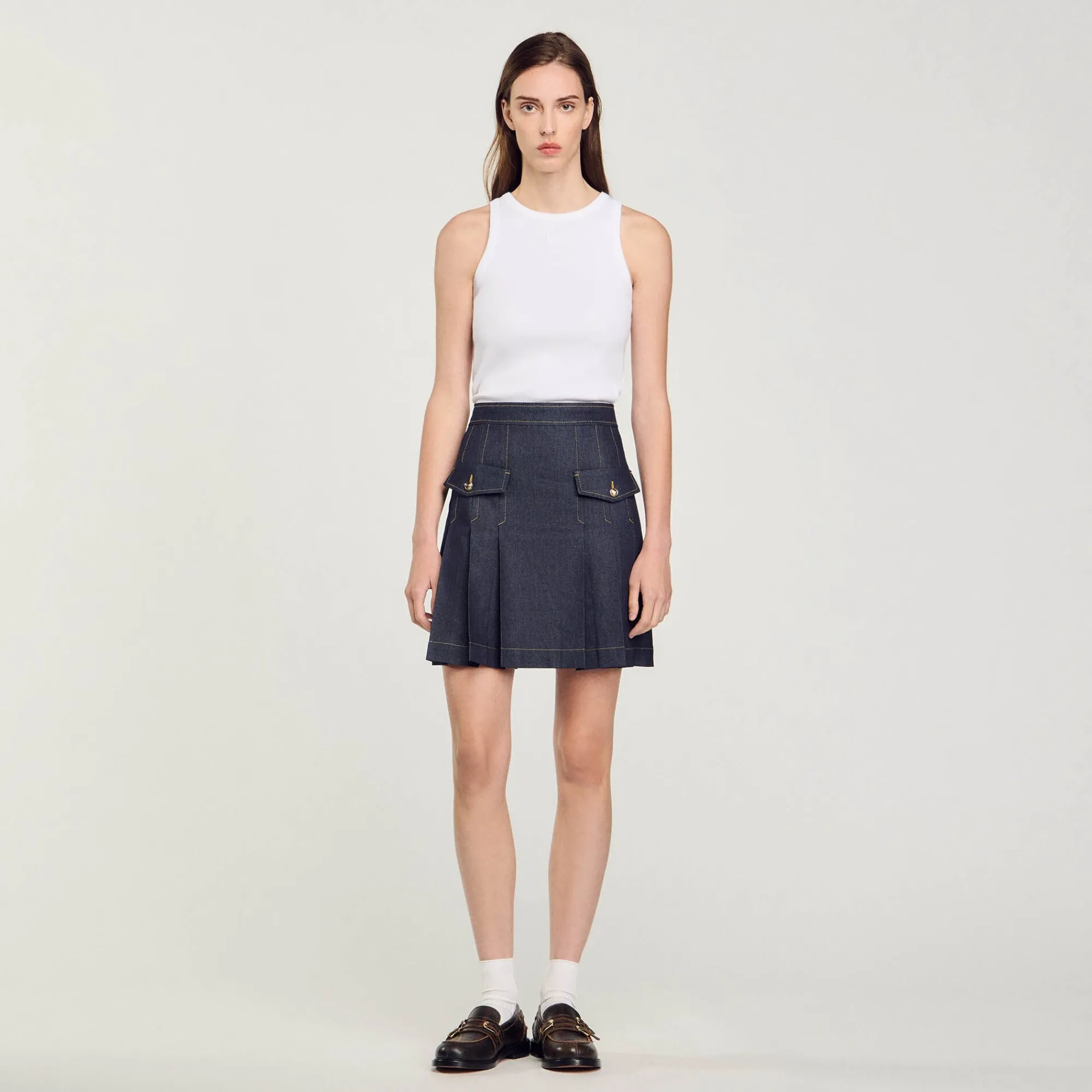Ensembles|Jupes & Shorts*SANDRO Jupe Plissée En Jean Bleu brut