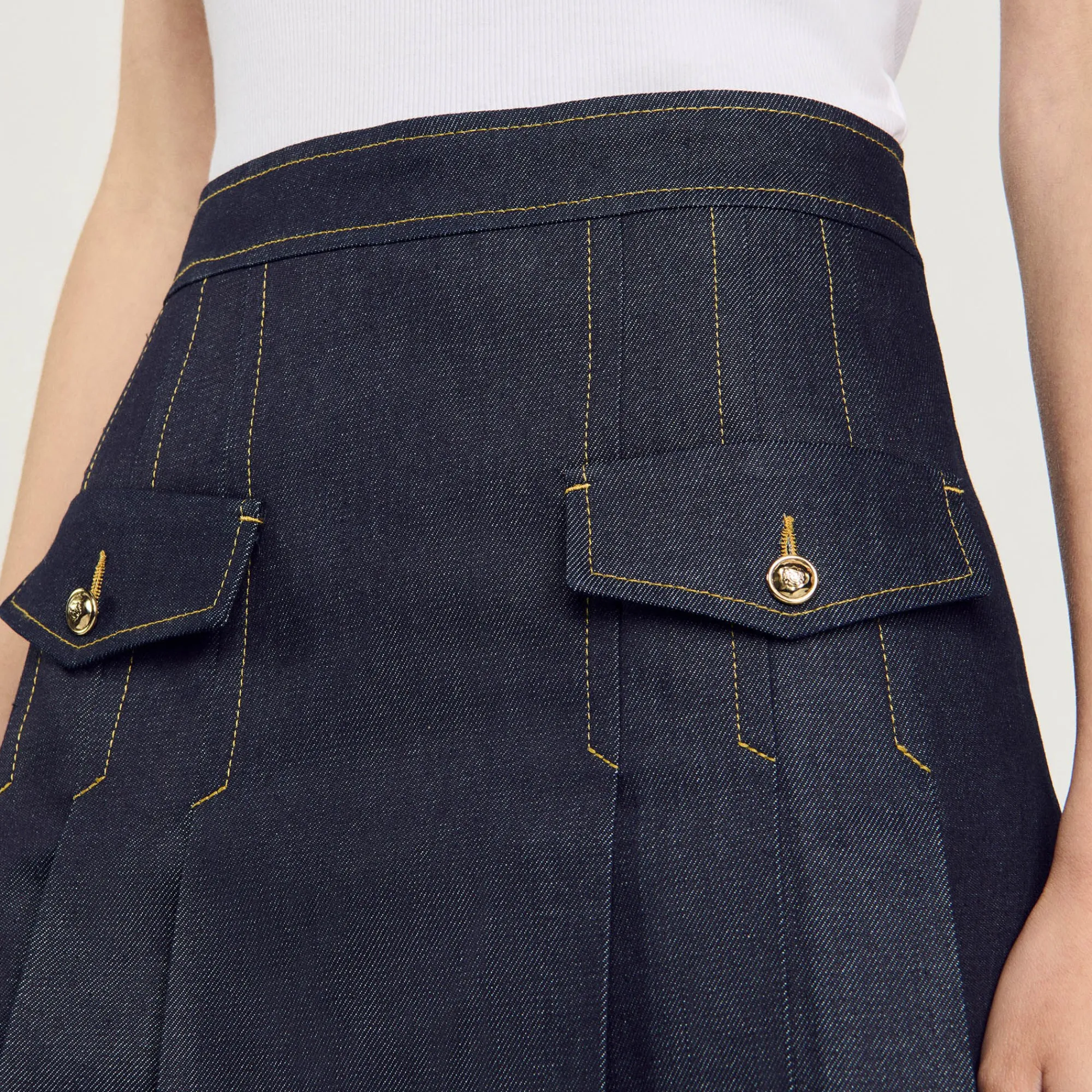 Ensembles|Jupes & Shorts*SANDRO Jupe Plissée En Jean Bleu brut