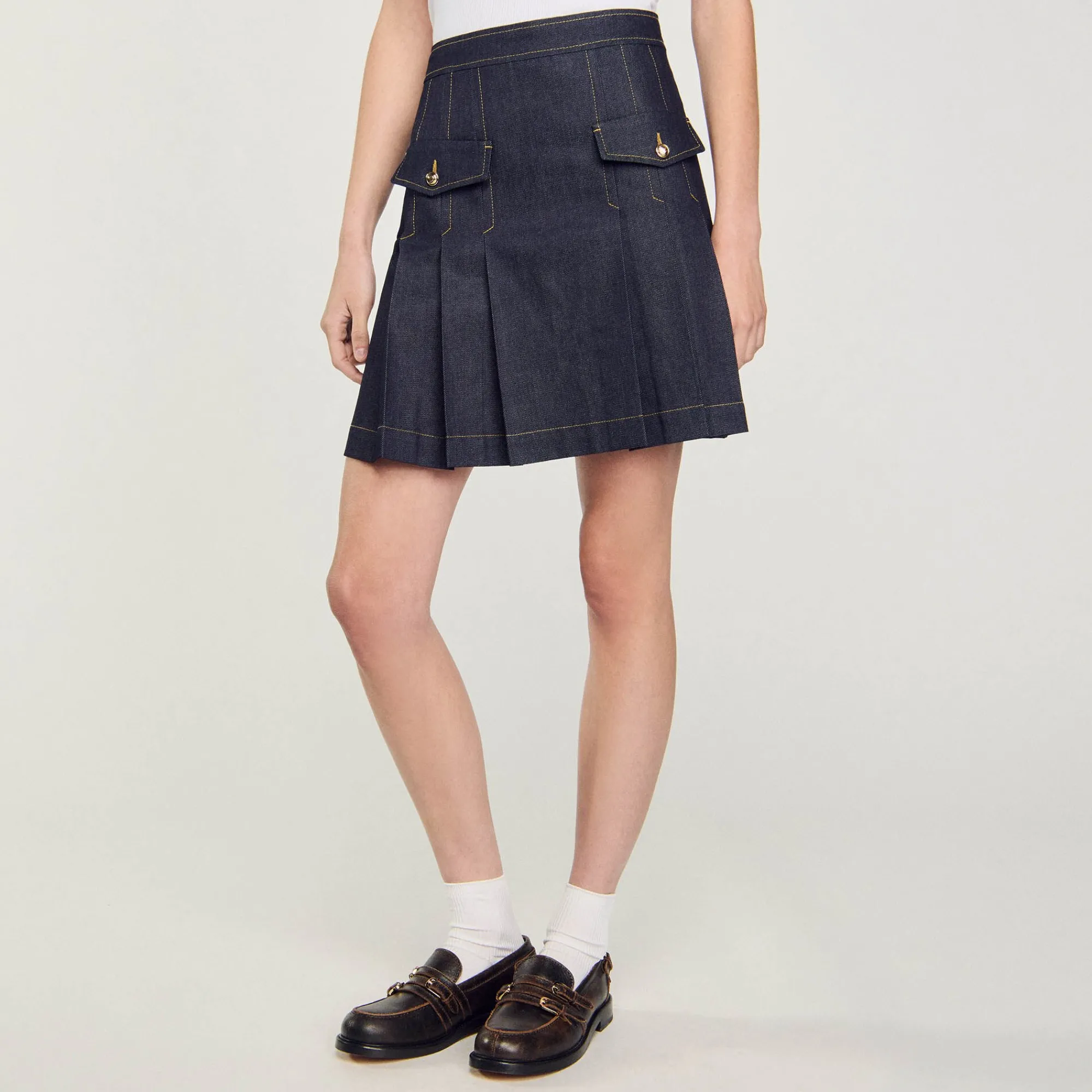 Ensembles|Jupes & Shorts*SANDRO Jupe Plissée En Jean Bleu brut