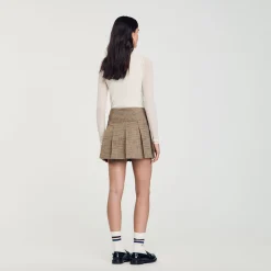 Ensembles|Jupes & Shorts*SANDRO Jupe Plissée Pied De Puce Marron