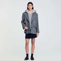 Manteaux*SANDRO Manteau à Capuche Amovible Gris