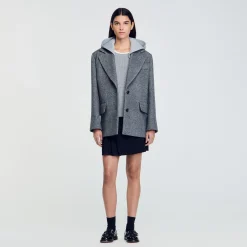 Manteaux*SANDRO Manteau à Capuche Amovible Gris