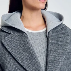 Manteaux*SANDRO Manteau à Capuche Amovible Gris