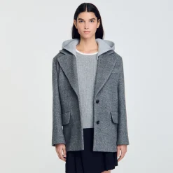 Manteaux*SANDRO Manteau à Capuche Amovible Gris