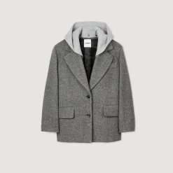 Manteaux*SANDRO Manteau à Capuche Amovible Gris