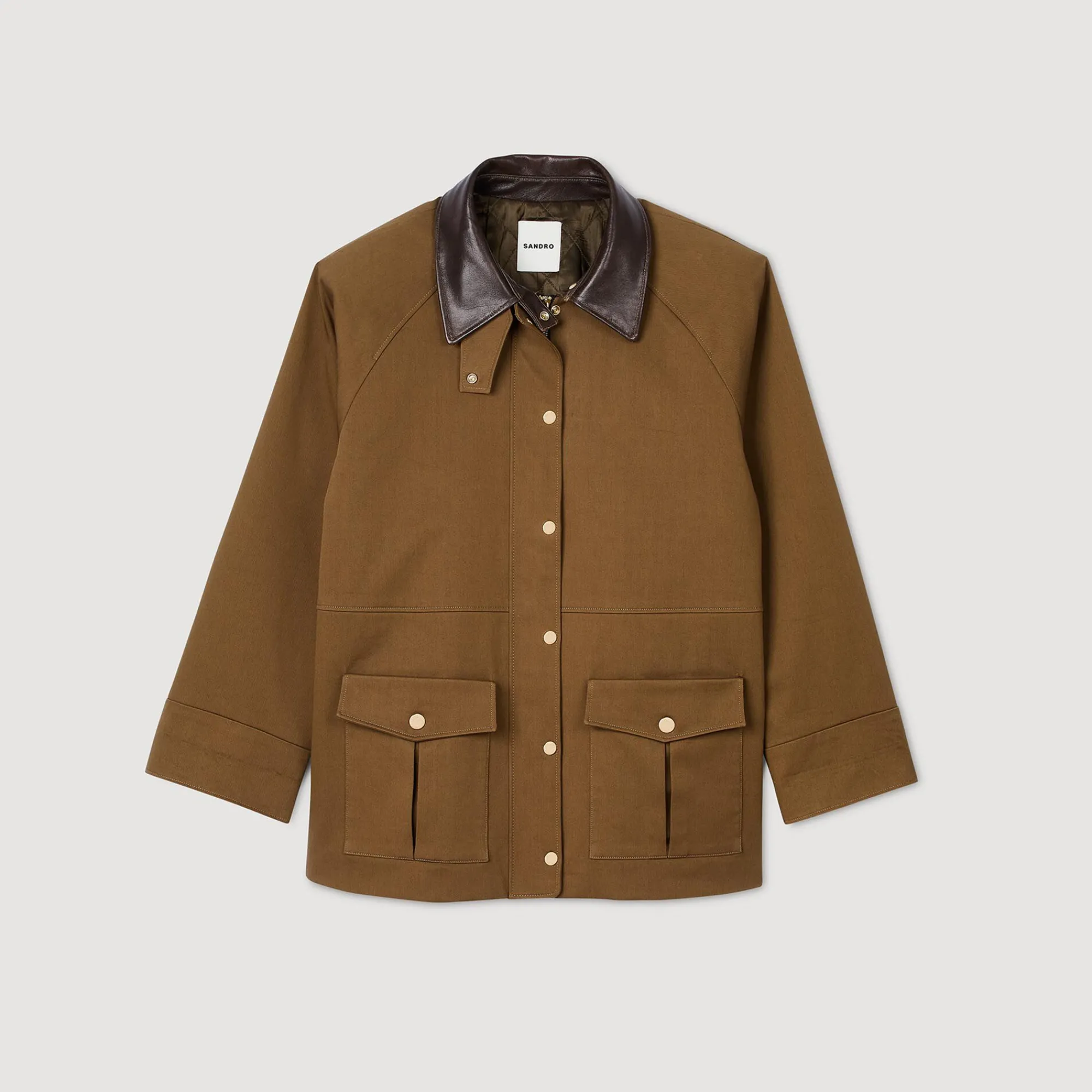 Manteaux*SANDRO Manteau Col En Cuir Glaise