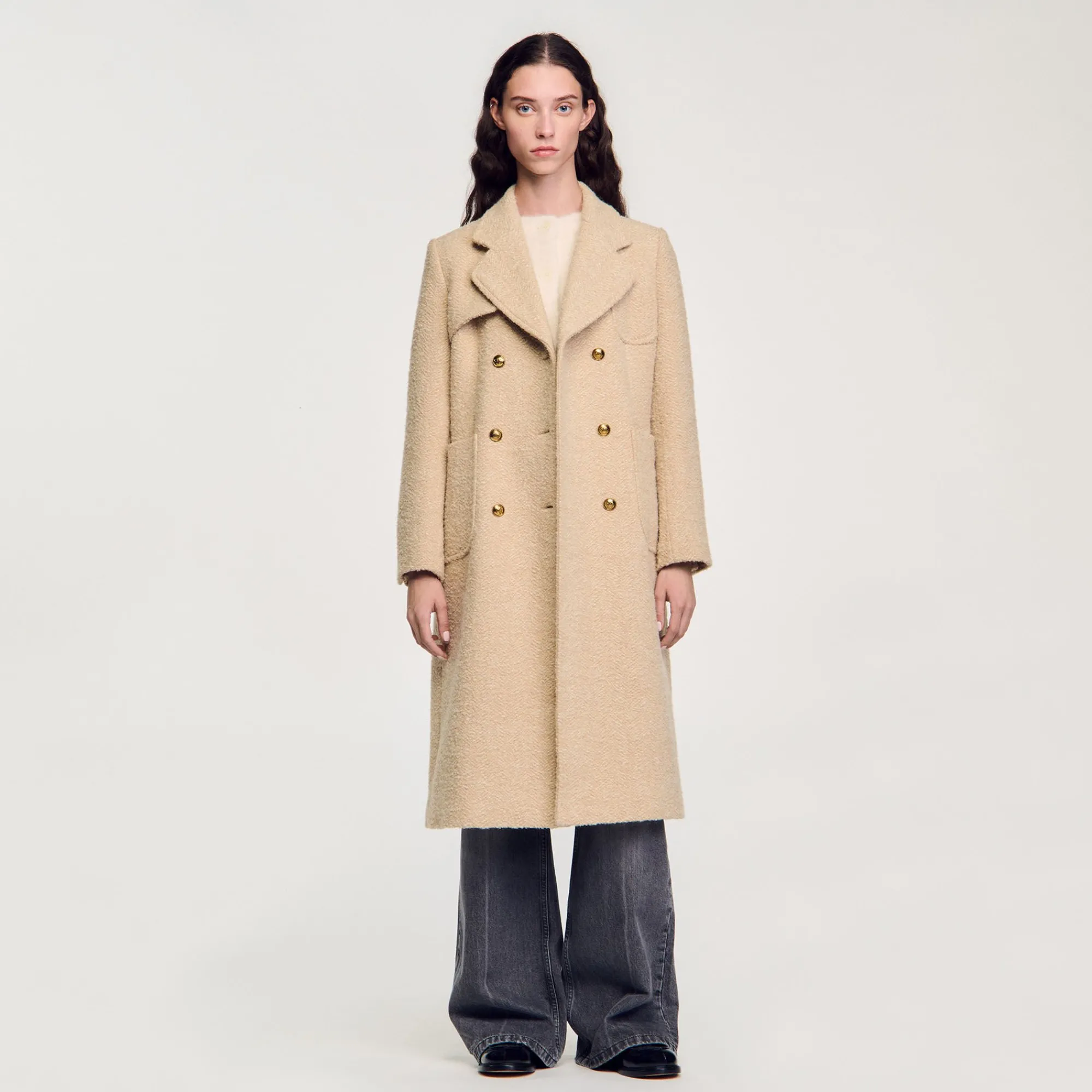 Manteaux*SANDRO Manteau Long à Boutonnage Croisé Beige