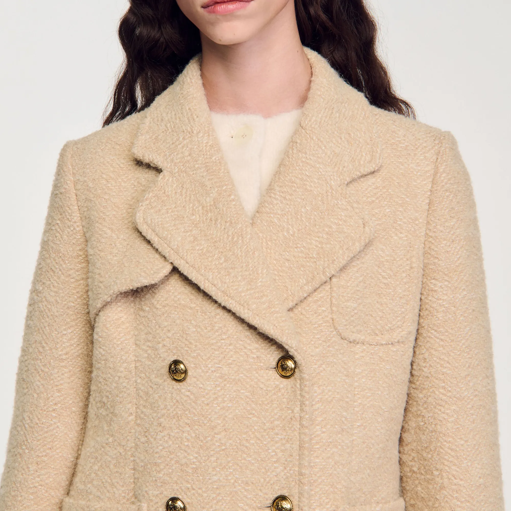 Manteaux*SANDRO Manteau Long à Boutonnage Croisé Beige