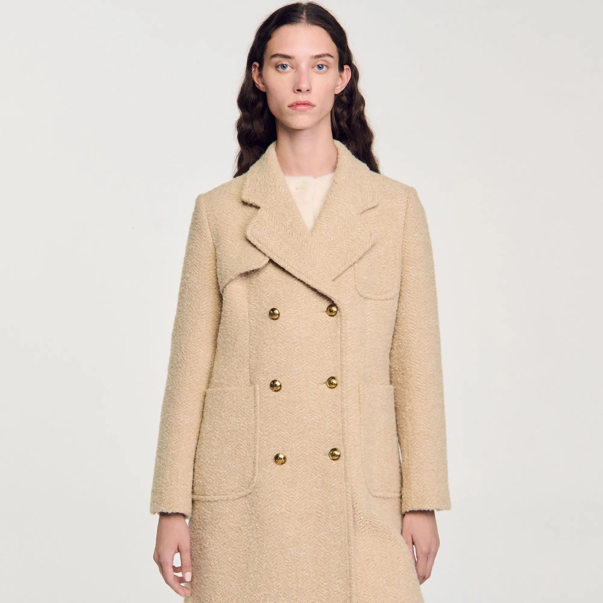 Manteaux*SANDRO Manteau Long à Boutonnage Croisé Beige