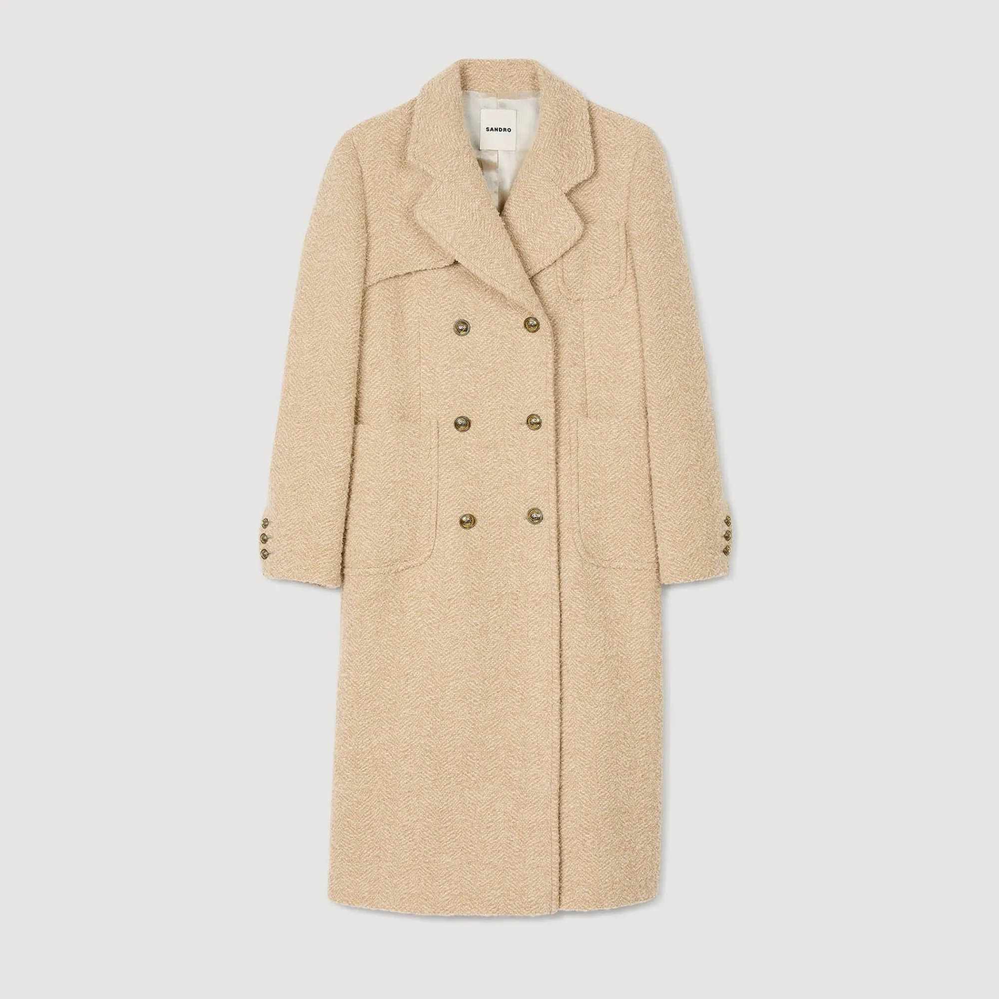 Manteaux*SANDRO Manteau Long à Boutonnage Croisé Beige