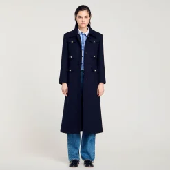 Manteaux*SANDRO Manteau Long Cintré Marine