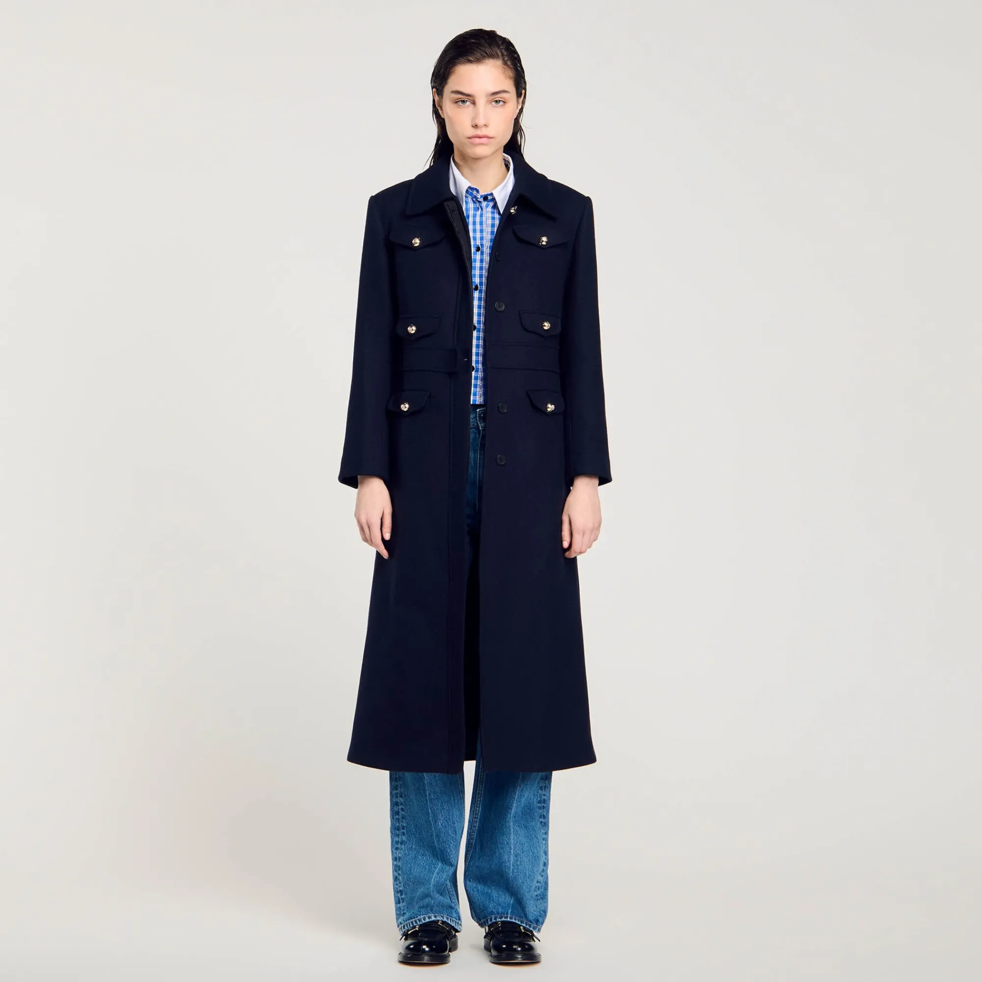 Manteaux*SANDRO Manteau Long Cintré Marine