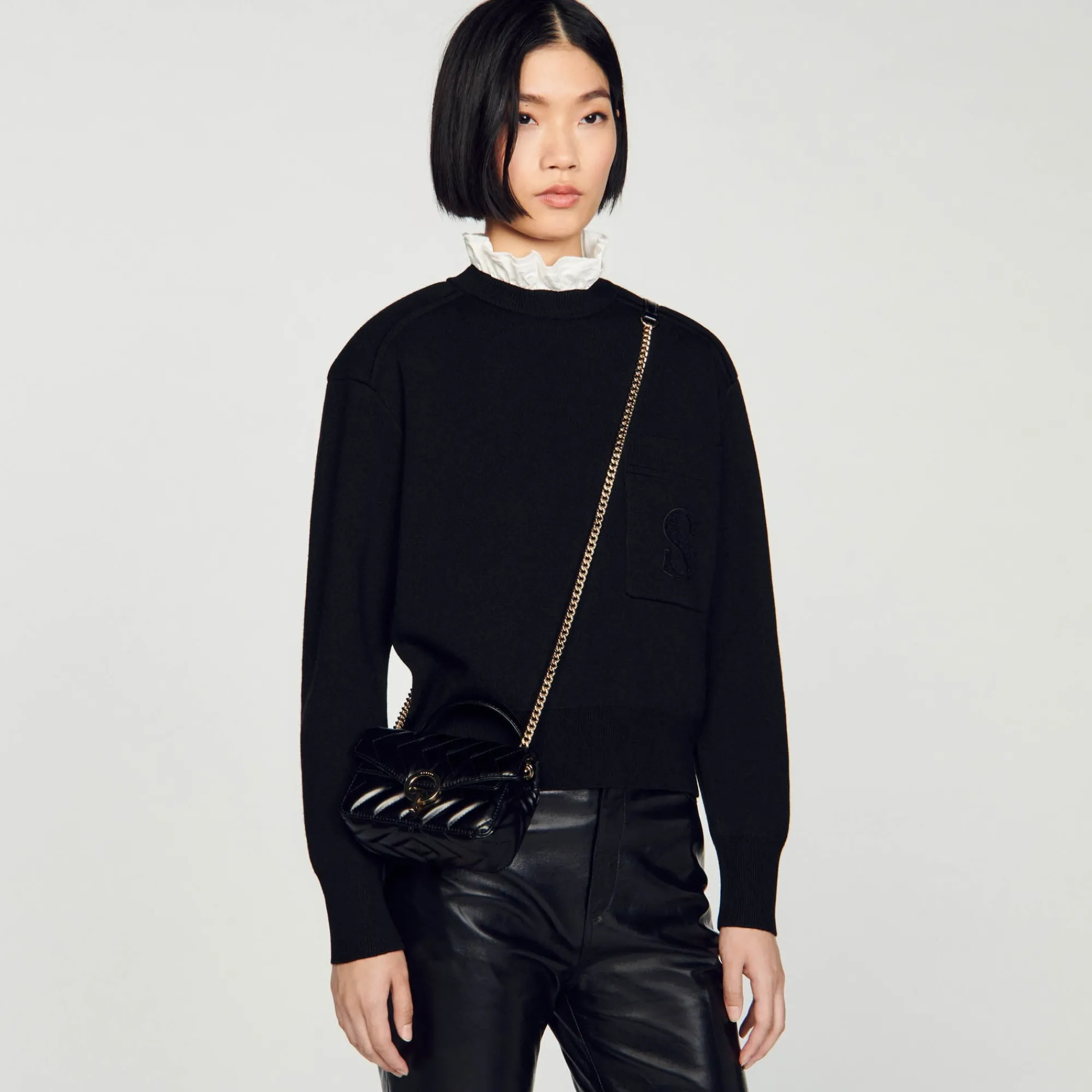 Sacs Porté Épaule|Mini Sacs*SANDRO Mini Sac Yza En Cuir Lisse Noir
