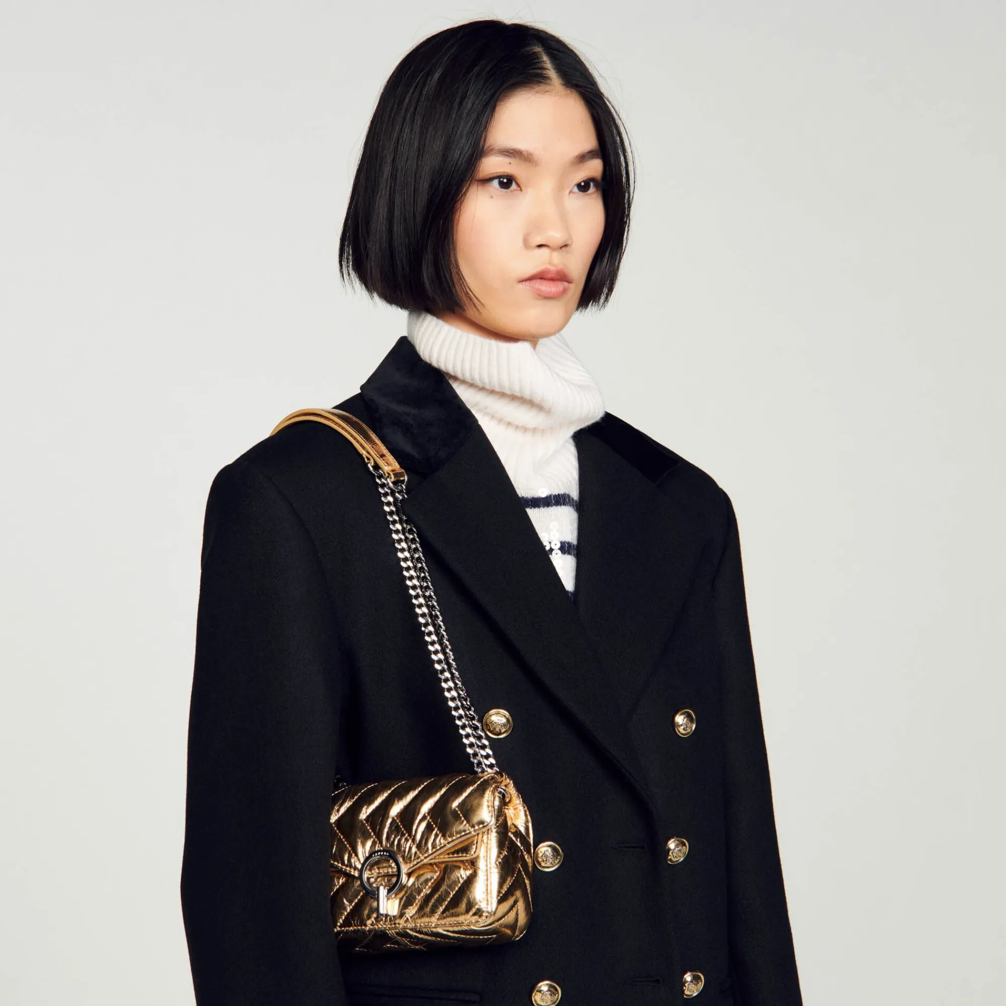 Sacs Porté Épaule|Mini Sacs*SANDRO Mini Sac Yza En Cuir Métallisé Doré