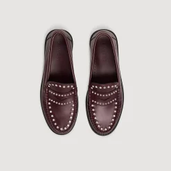 Mocassins & Mules*SANDRO Mocassins Strassés Et Cloutés En Cuir Bordeaux