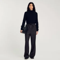Costumes|Pantalons & Jeans*SANDRO Pantalon à Rayures Marron Foncé