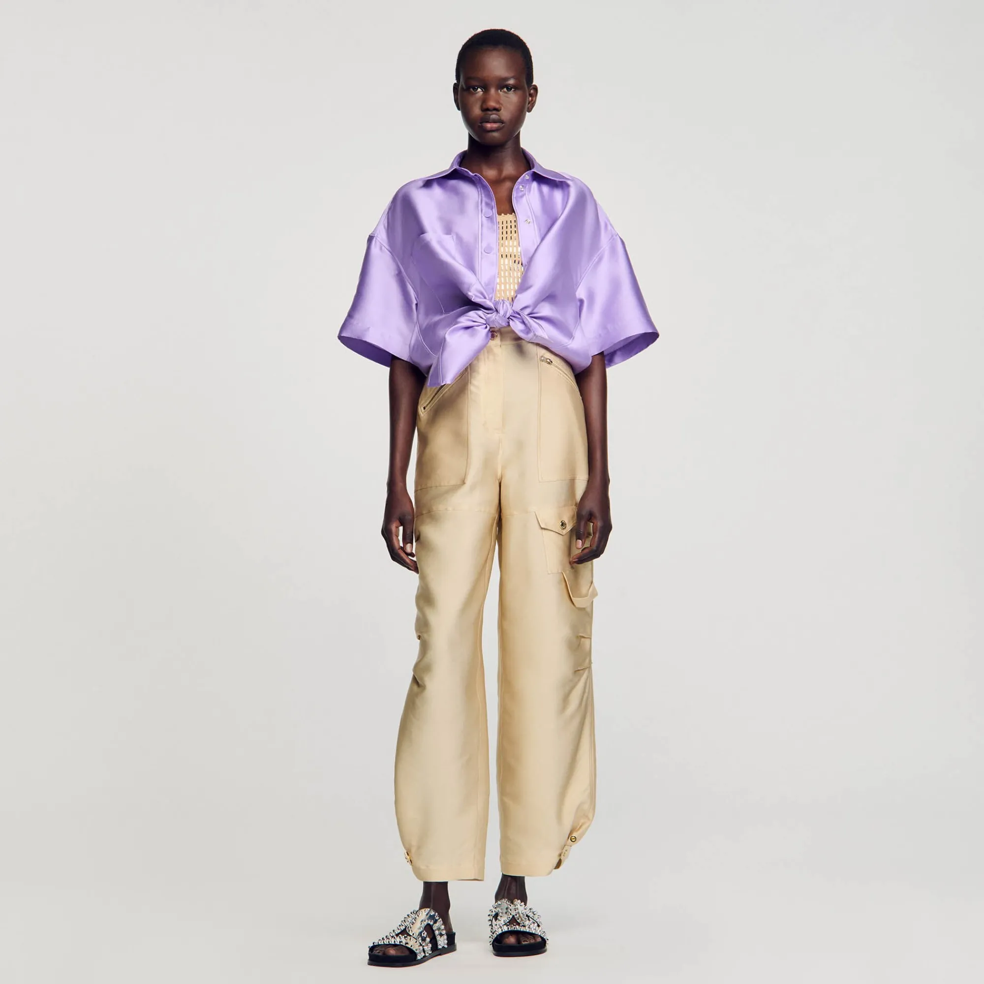 Ensembles|Pantalons & Jeans*SANDRO Pantalon Cargo Satiné Beige