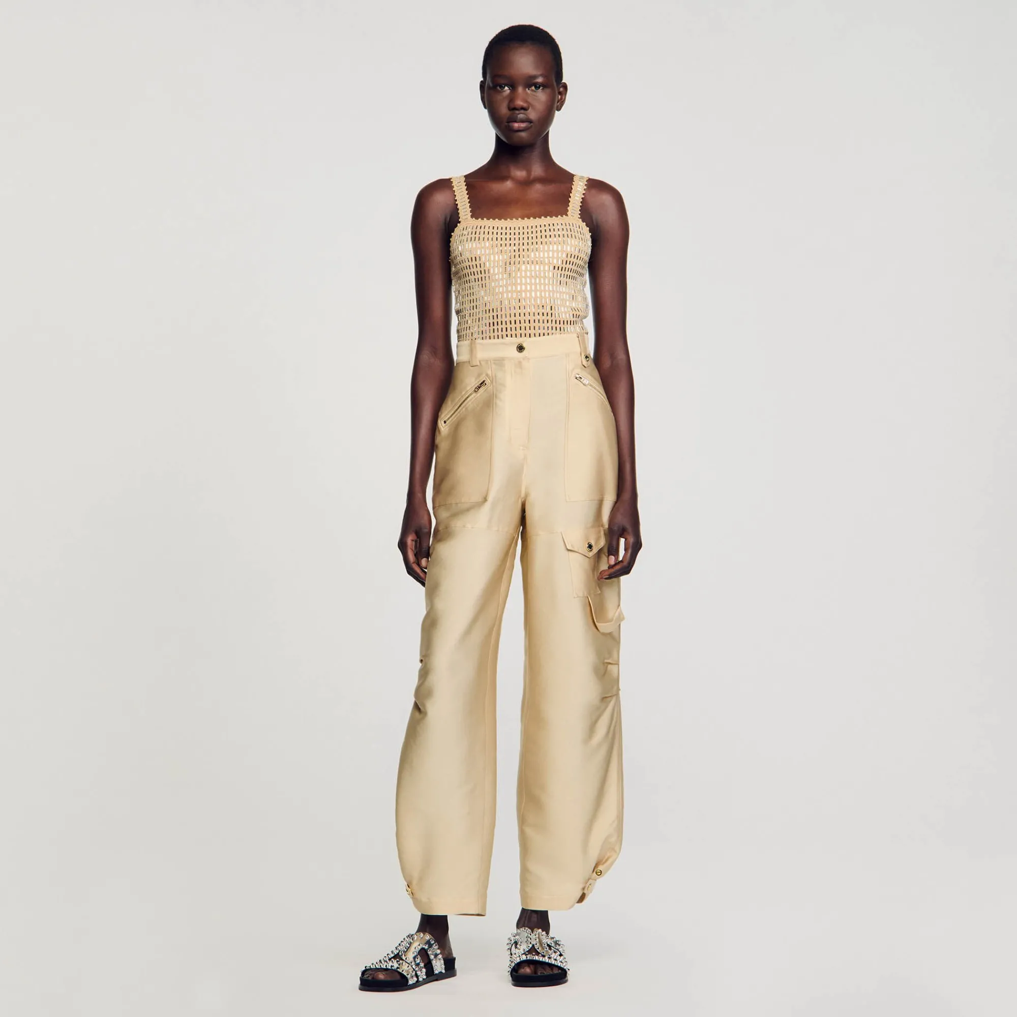 Ensembles|Pantalons & Jeans*SANDRO Pantalon Cargo Satiné Beige